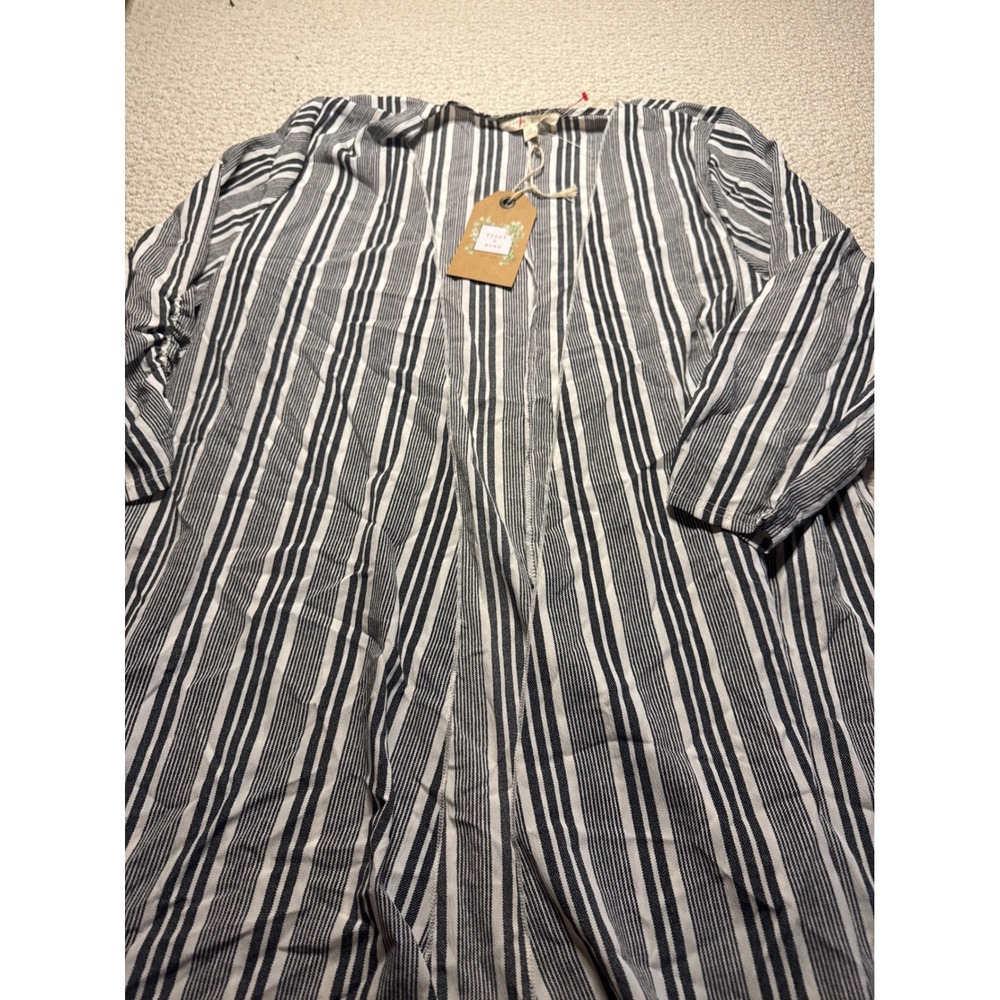 Flint & Moss Navy White Striped Open Front Cardigan Kimono Size L Large Coastal